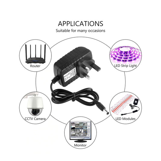 12V DC POWER Supply ADAPTER Transformer LED STRIP TRANSFORMER 1A 2A CCTV Camera