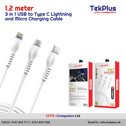 3 In 1 USB to Type C Lightning and Micro Charging Cable 1.2M