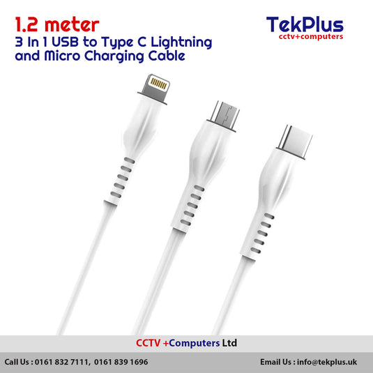 3 In 1 USB to Type C Lightning and Micro Charging Cable 1.2M