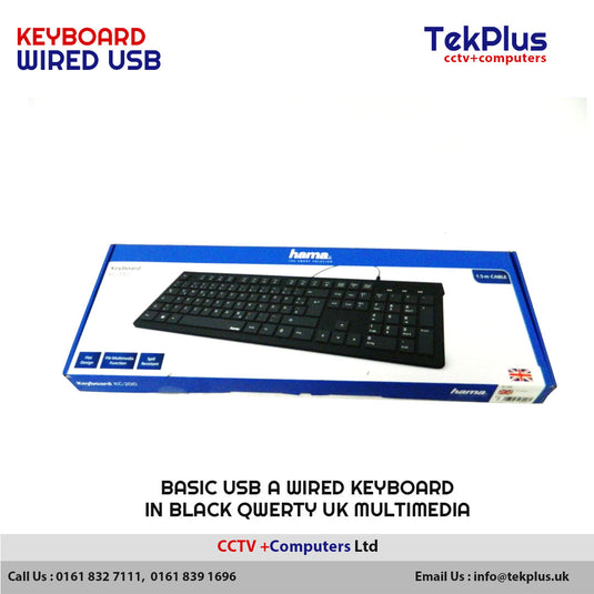 Basic USB A Wired Keyboard in black QWERTY UK Multimedia