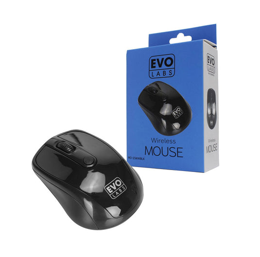 Evo Labs MO-234WBLK Wireless Mouse, 2.4GHz with USB Mini Receiver