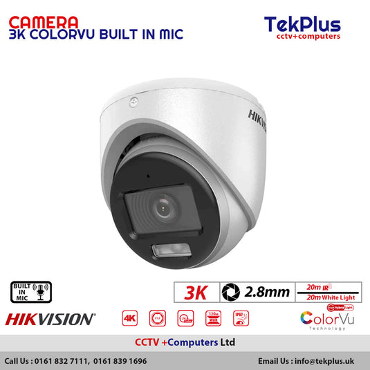 HIKVISION 3K COLORVU BUILT IN MIC TURRET CAMERA AOC FIX 2.8MM DS-2CE70KF0T-LMFS