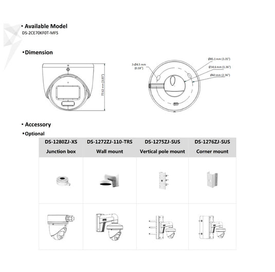 HIKVISION 3K COLORVU BUILT IN MIC TURRET CAMERA AOC FIX 2.8MM DS-2CE70KF0T-LMFS