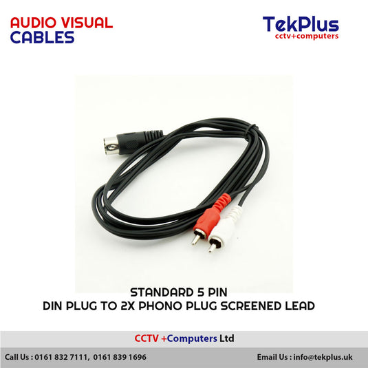 Standard 5 Pin DIN Plug to 2x Phono Plug Screened Lead
