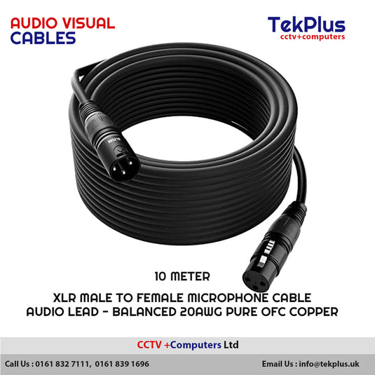 10 Meter XLR Male to Female Microphone Cable Audio Lead - Balanced 20AWG Pure OFC Copper