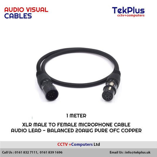 1 Meter XLR Male to Female Microphone Cable Audio Lead - Balanced 20AWG Pure OFC Copper