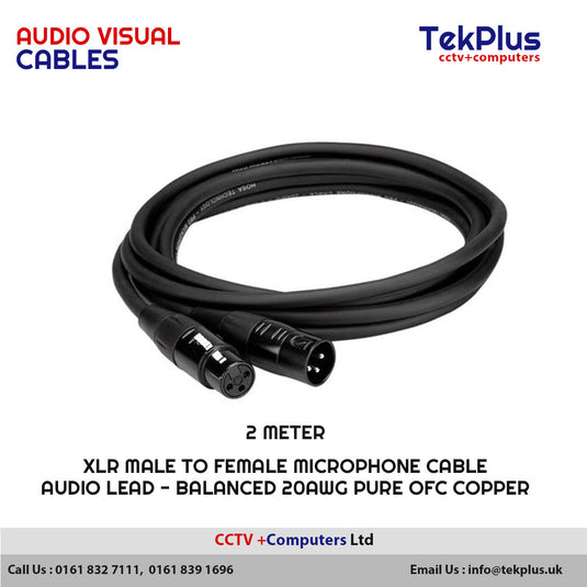 2 Meter XLR Male to Female Microphone Cable Audio Lead - Balanced 20AWG Pure OFC Copper