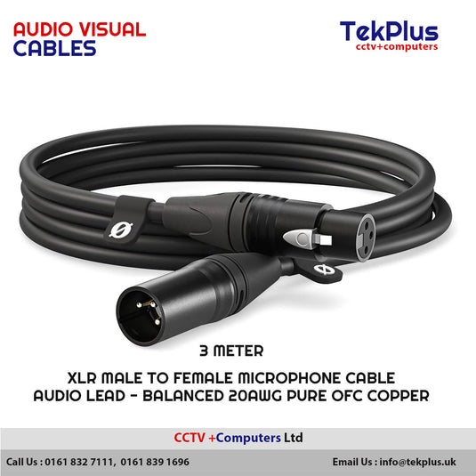 3 Meter XLR Male to Female Microphone Cable Audio Lead - Balanced 20AWG Pure OFC Copper