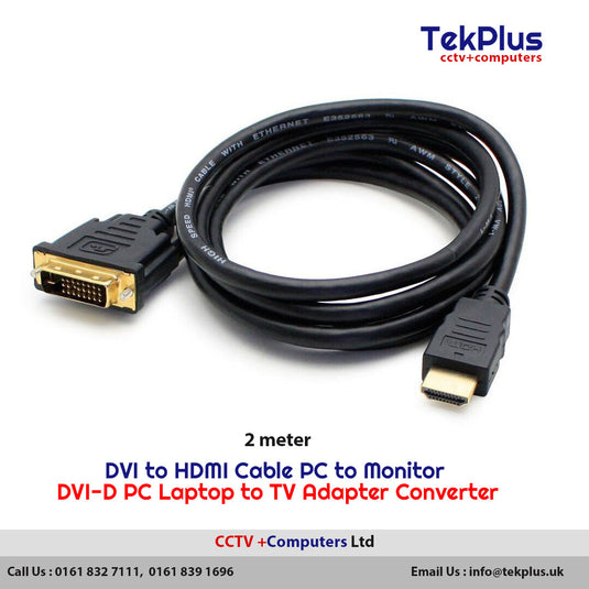2m DVI to HDMI Cable PC to Monitor DVI-D PC Laptop to TV Adapter Converter