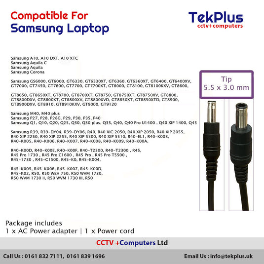 Samsung Laptop Charger 60W 19V Tip Size 5.5 x 3.0 mm Adapter For Samsung 3.16A
