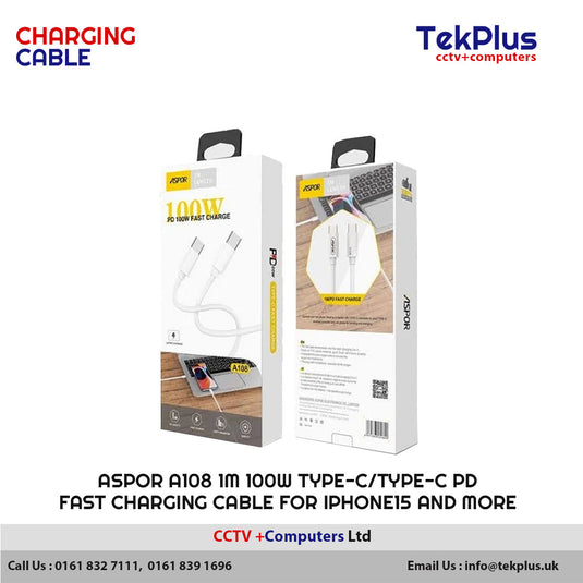 Aspor A108 1m 100w type-c/type-c PD fast charging cable for iPhone15 and mor
