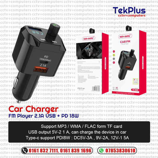 Car Charger & FM Player 2.1A USB + PD 18W
