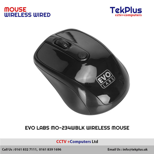 Evo Labs MO-234WBLK Wireless Mouse, 2.4GHz with USB Mini Receiver