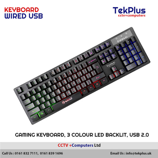 Gaming Keyboard, 3 Colour LED Backlit, USB 2.0