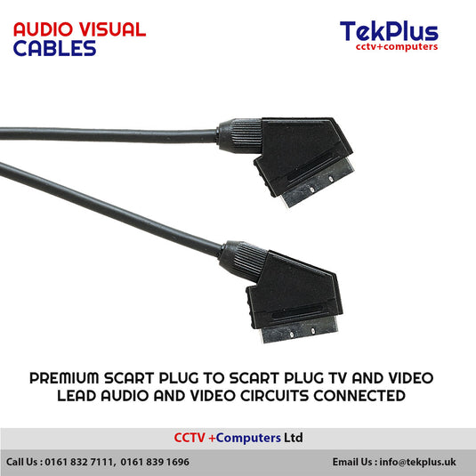 Premium Scart Plug to Scart Plug TV and Video Lead Audio and Video Circuits Connected