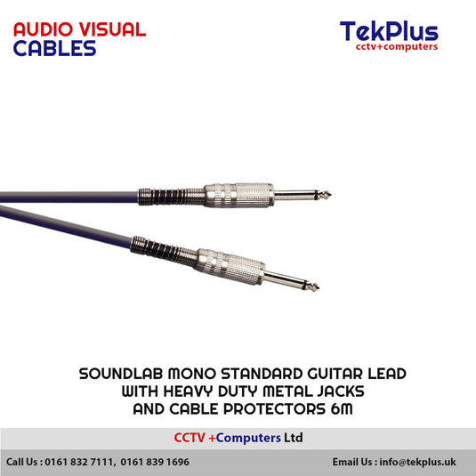 SoundLAB Mono Standard Guitar Lead With Heavy Duty Metal Jacks and Cable Protectors 6m