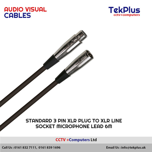 Standard 3 Pin XLR Plug to XLR Line Socket Microphone Lead 6m