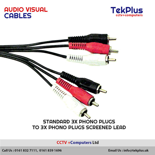 Standard 3x Phono Plugsto 3x Phono Plugs Screened Lead