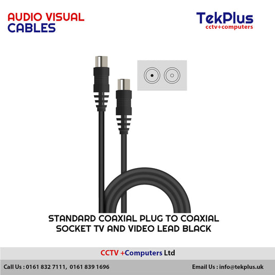 Standard Coaxial Plug to Coaxial Socket TV and Video Lead Black