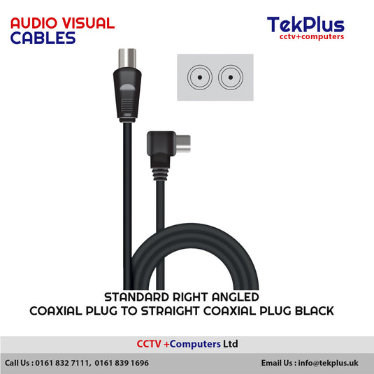 Standard Right Angled Coaxial Plug to Straight Coaxial Plug Black