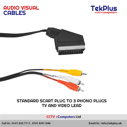 Standard Scart Plug to 3 Phono Plugs TV and Video Lead