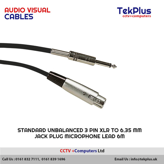 Standard Unbalanced 3 Pin XLR to 6.35 mm Jack Plug Microphone Lead 6M