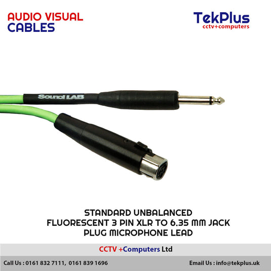 Standard Unbalanced Fluorescent 3 Pin XLR to 6.35 mm Jack Plug Microphone Lead
