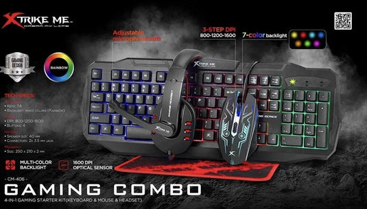 XTRIKE ME CM-406 4 in 1 (keyboard, Mouse + Mat & Headset) Gaming Kit UK |Combo