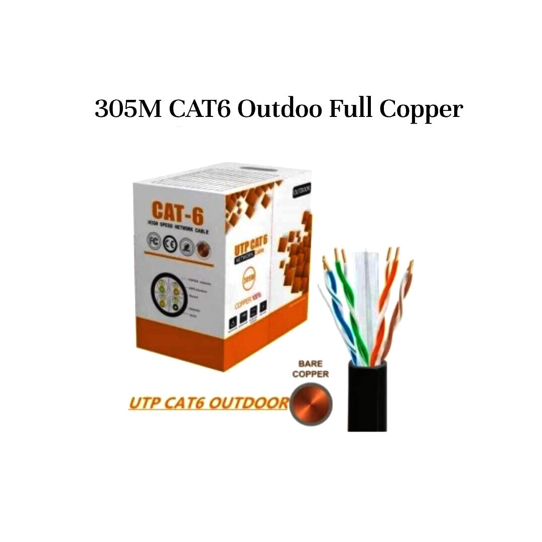 305m (1000ft) External Underground Outdoor Network Ethernet Cat 6 Cable - Solid Copper, Black, Lms Data
