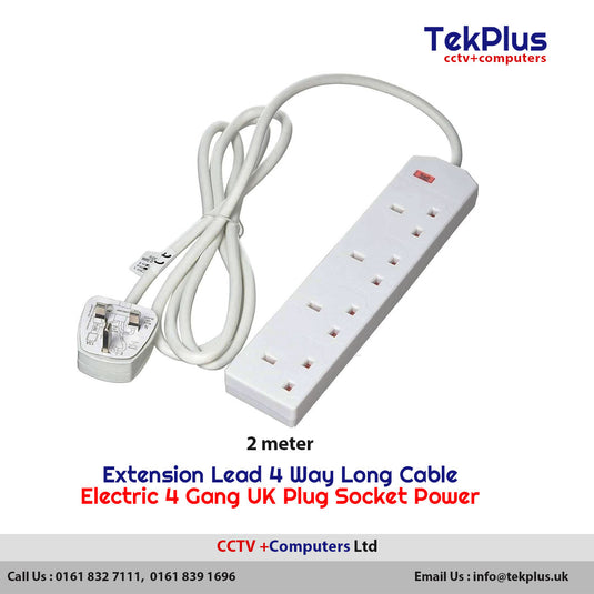 2 Meter Long Extension Lead 4 Way  Cable Electric 4 Gang UK Plug Socket Power