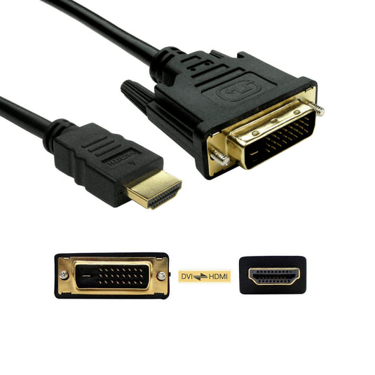 2m DVI to HDMI Cable PC to Monitor DVI-D PC Laptop to TV Adapter Converter