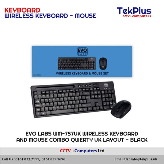 Evo Labs WM-757UK Wireless Keyboard & Mouse Combo QWERTY UK Layout - Black