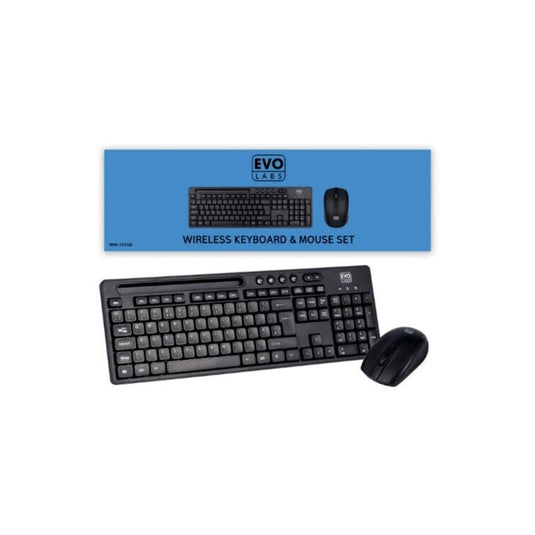 Evo Labs WM-757UK Wireless Keyboard & Mouse Combo QWERTY UK Layout - Black